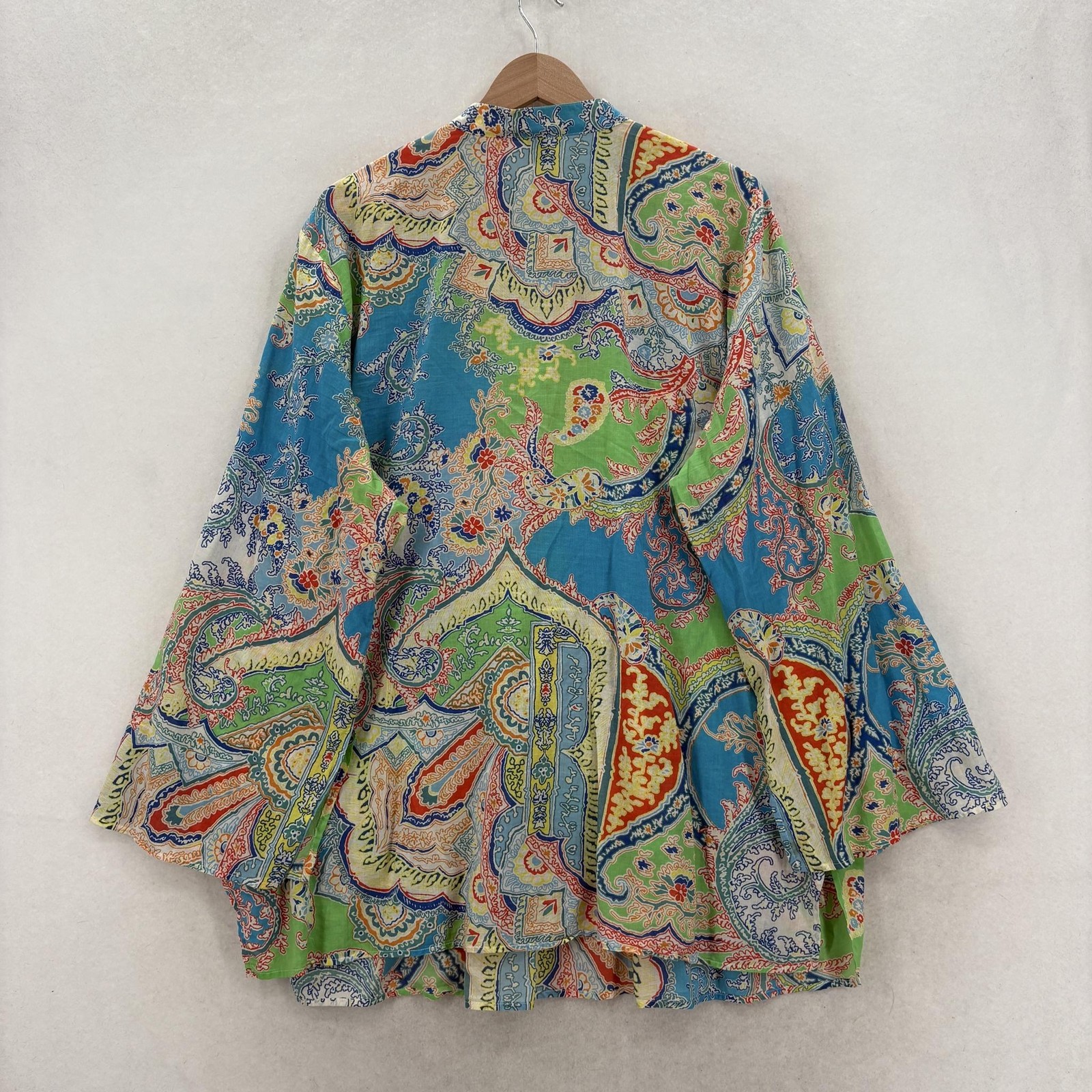 Lauren Ralph Lauren Blouse Womens 2X Plus Paisley V Neck Bell Sleeve Tunic Boho