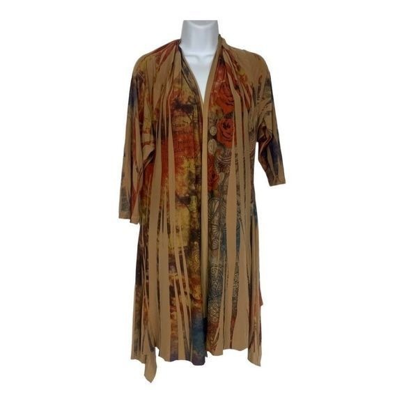 Fantazia Womens Medium Artistic Print Asymmetrical Hem Cardigan & Tunic Set