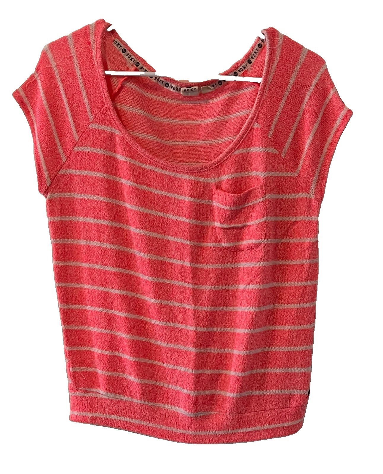 ROXY Womens Without You Scoop Neck Summer Knit Top Pink Coral Stripe Size Small