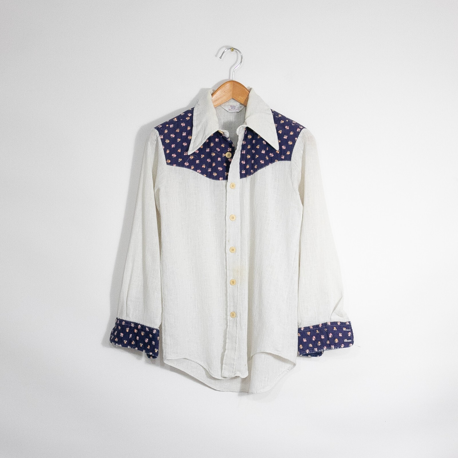 Vintage Womens Linen Button Up Shirt Mens Medium Long Sleeve Quilted Distressed