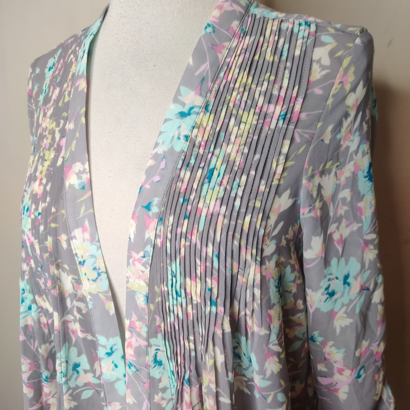 LC Lauren Conrad Open Front Floral Blouse XXS Women’s Tab Sleeve NWT