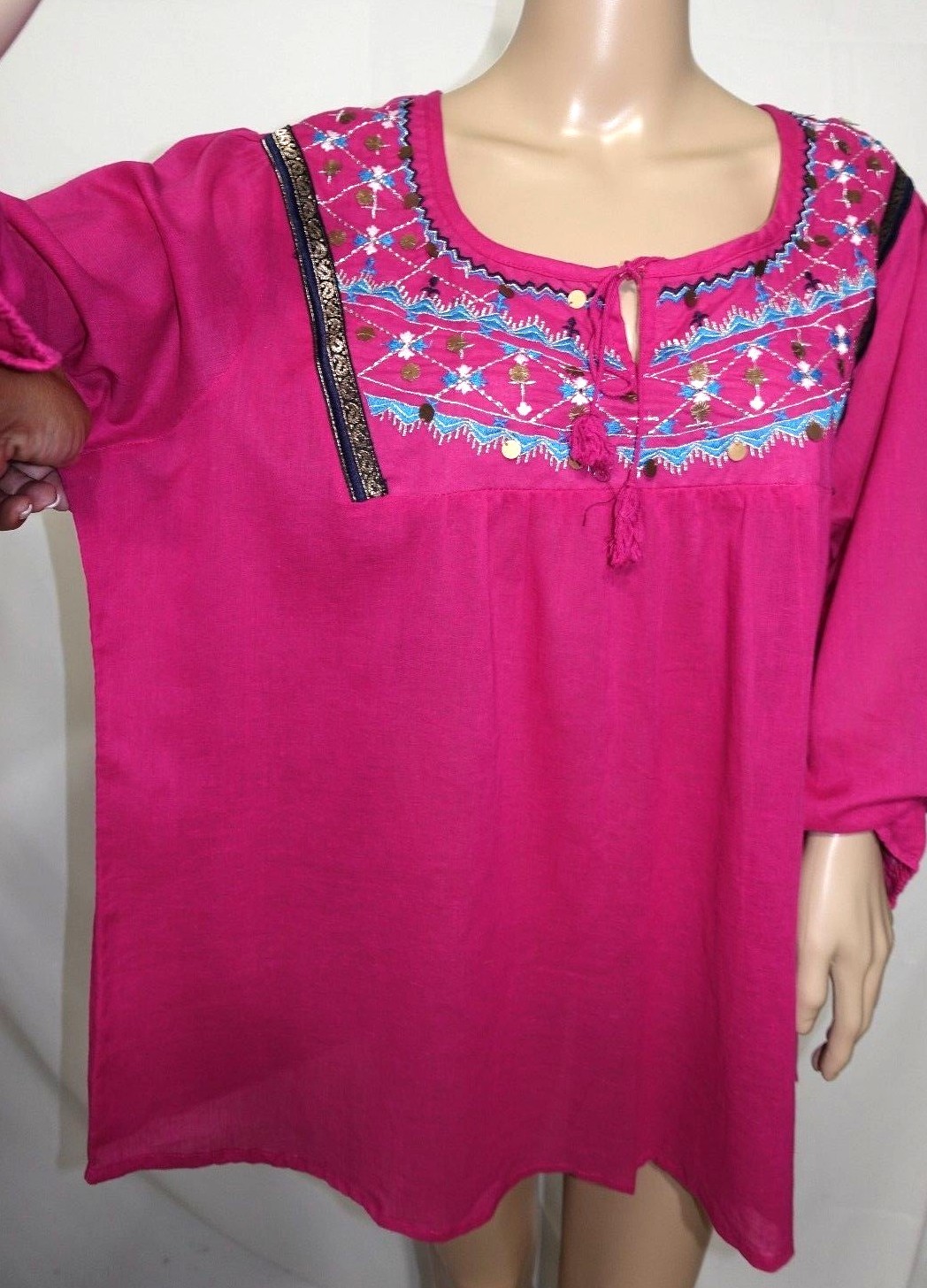 Jennifer Lauren Women Plus Size 1x 2x 3x Fuchsia Sequin Tunic Top Blouse Shirt