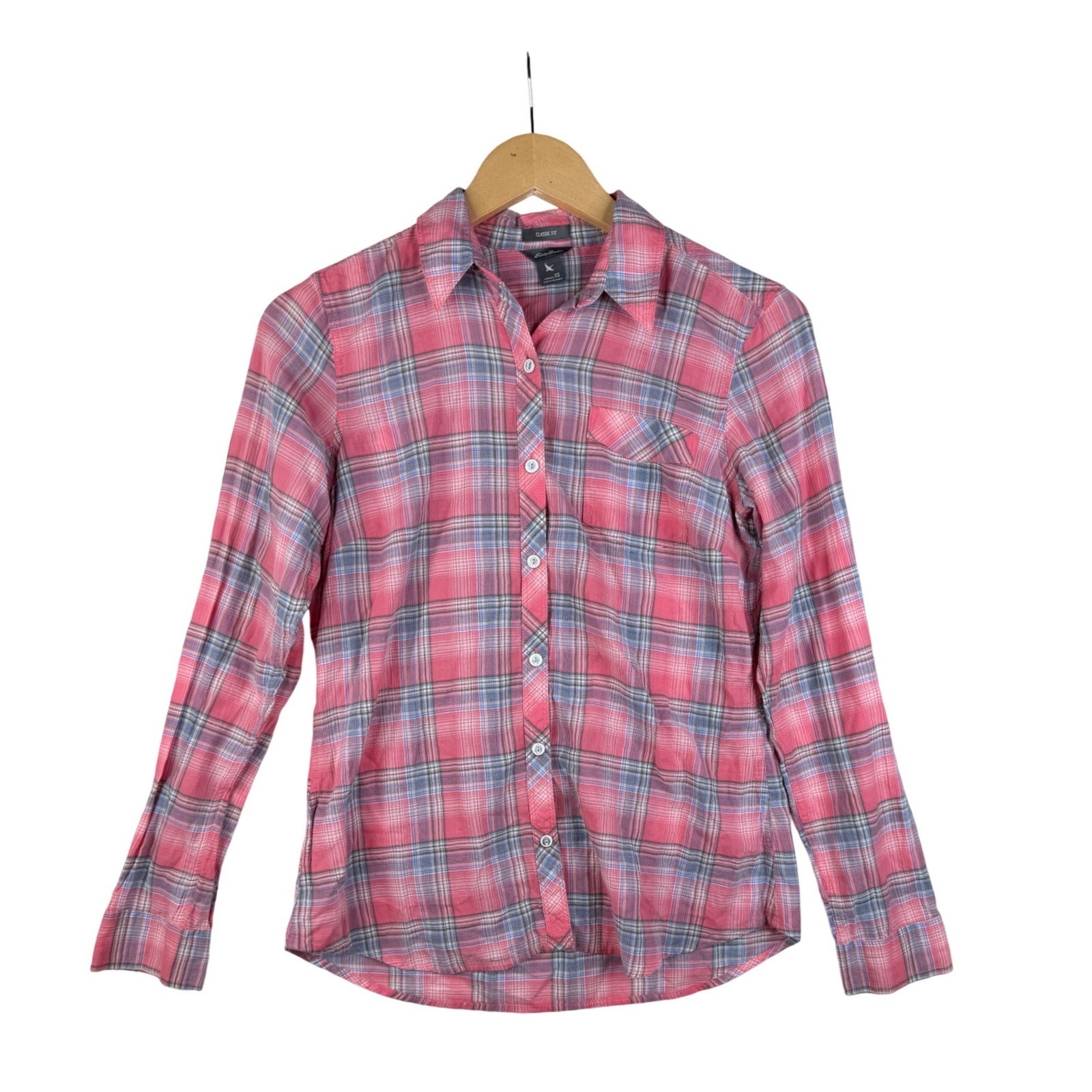 Eddie Bauer Plaid Classic Fit Button Down Shirt size XS Red/Blue