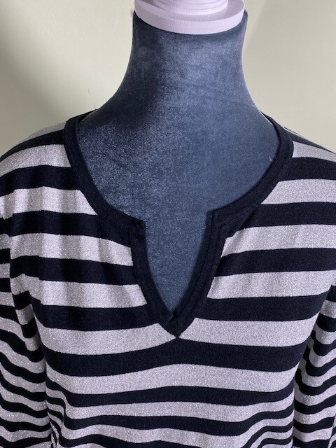 Willi Smith Silk Blend Knit Top Sz L Blouse Black Silver Metallic Y2K Grunge