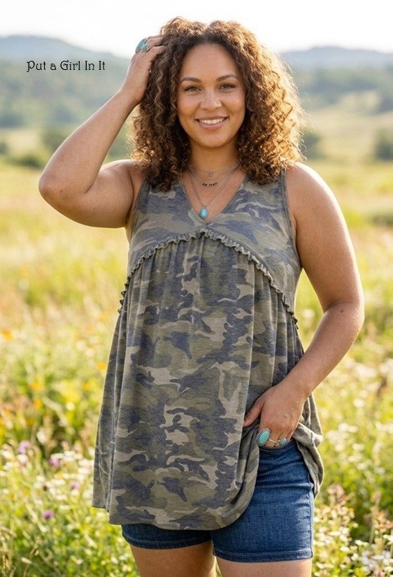 New Boho Women’s Plus Size USA Camo Camouflage Tank Top Tunic Shirt XL 1X 2X 3X