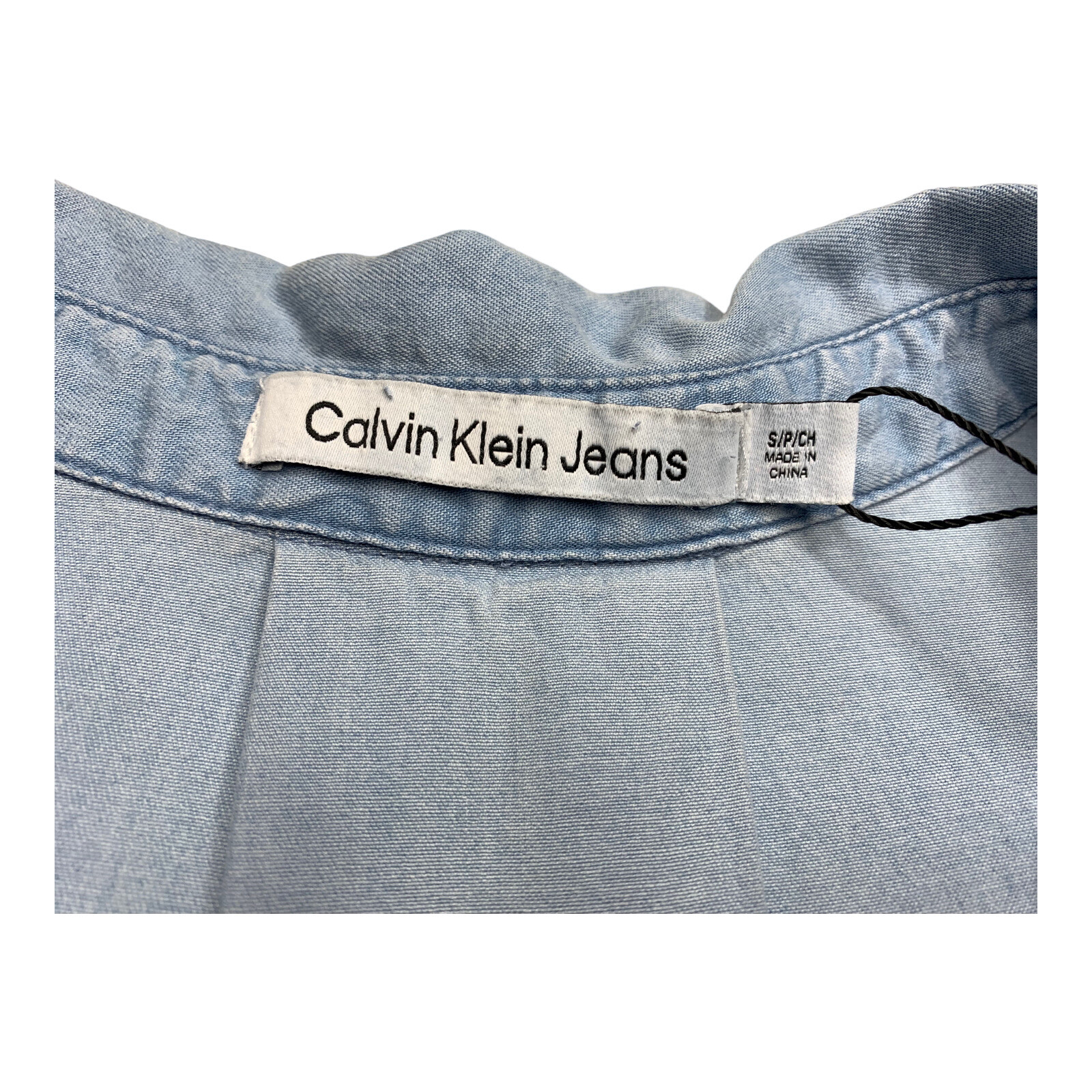 Calvin Klein Jeans NWT S Women Blue Button Up Sleeveless Colar Shirt $69 #1557D