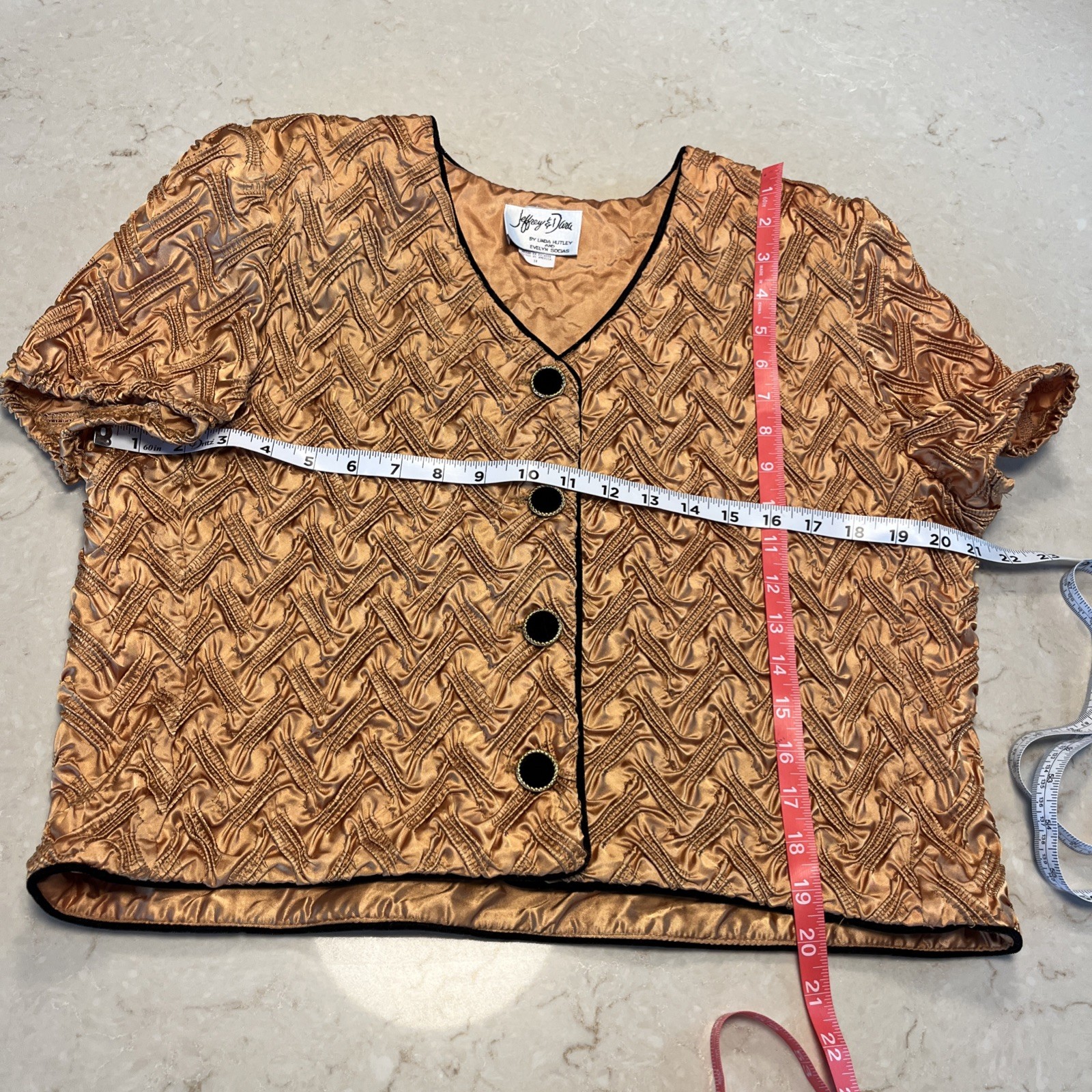 Jeffrey & Dara By Linda Hutley And Evelyn Socias Gold Pucker Top Vintage Sz 14