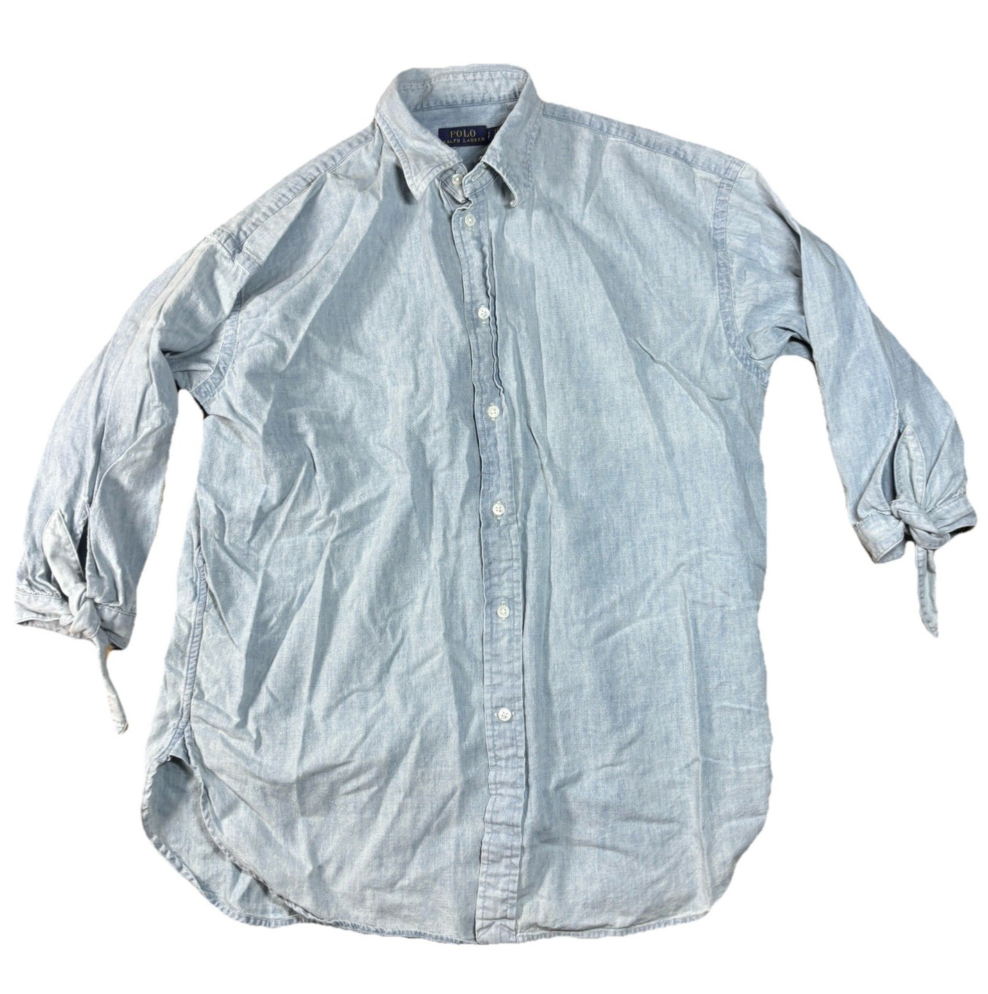 Polo Ralph Lauren Womens Small Light Wash Blue Denim Button Up Shirt Blouse Knot