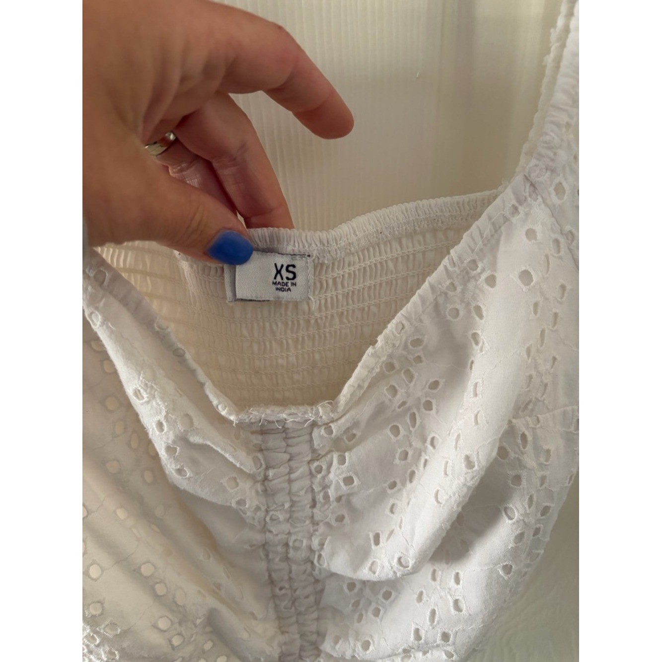 Hollister White Eyelet Drawstring Puff-Sleeve Crop Top
