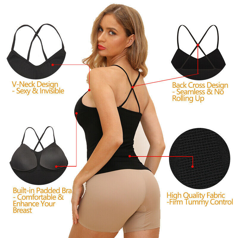 Women’s Slimming Tummy Control Body Shaper Vest with Built-In Bra Cami Tank Tops