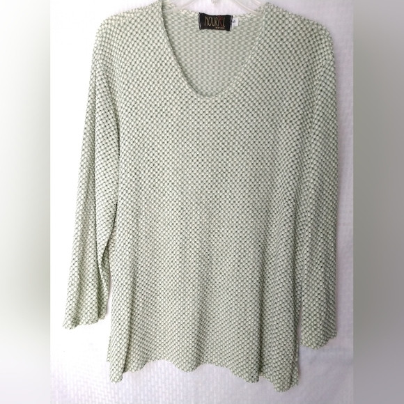 Vintage Nouriel New York Top Green White Woven Mesh Fabric Size Small Chest 40″
