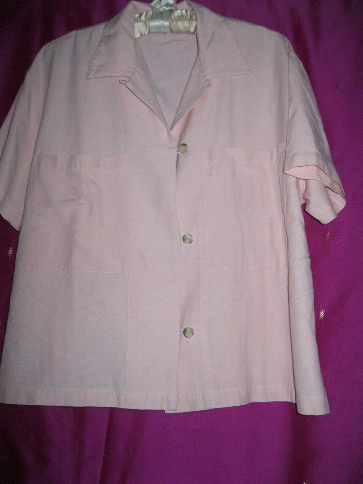 NEW YORK STUDIO LABEL, S/S PALE PINK, RAW SILK BLOUSE, SZ. M/L., W/ POCKETS