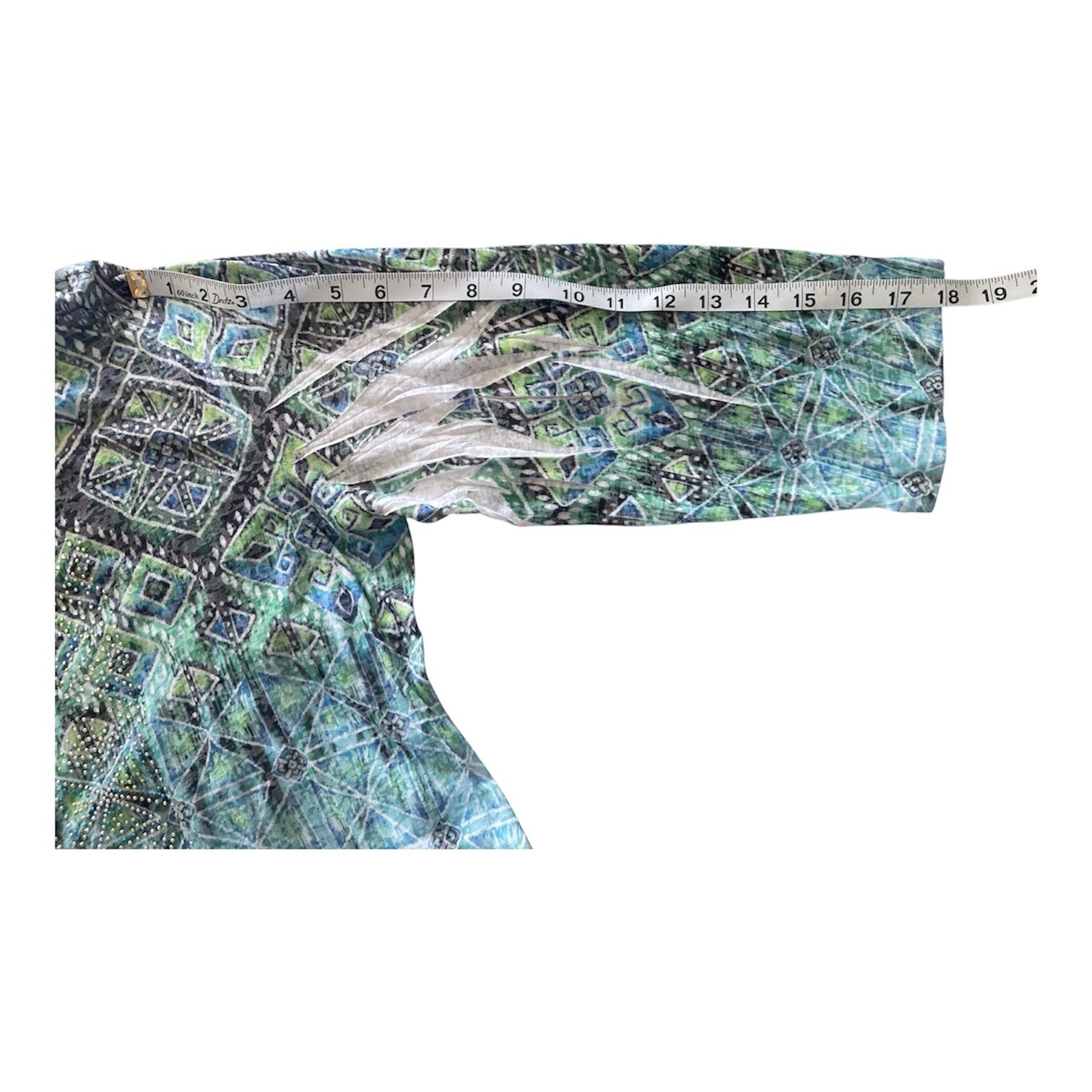 Jess & Jane Women’s 3/4 Sleeve Blue & Green Bedazzled Top Size XL