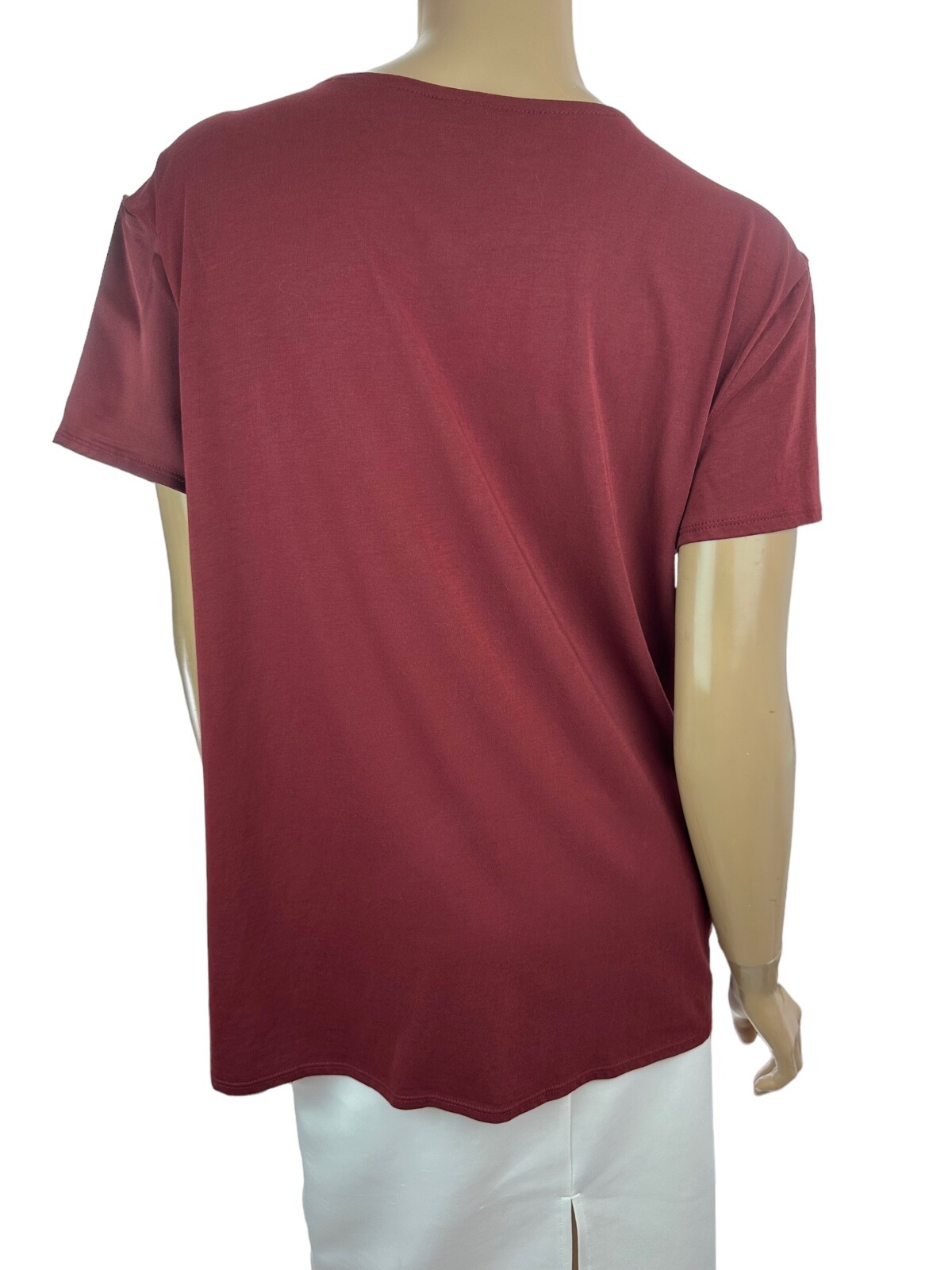 Alfani Maroon Red Top Blouse Pullover Short Sleeve Size M Polyester & Cotton