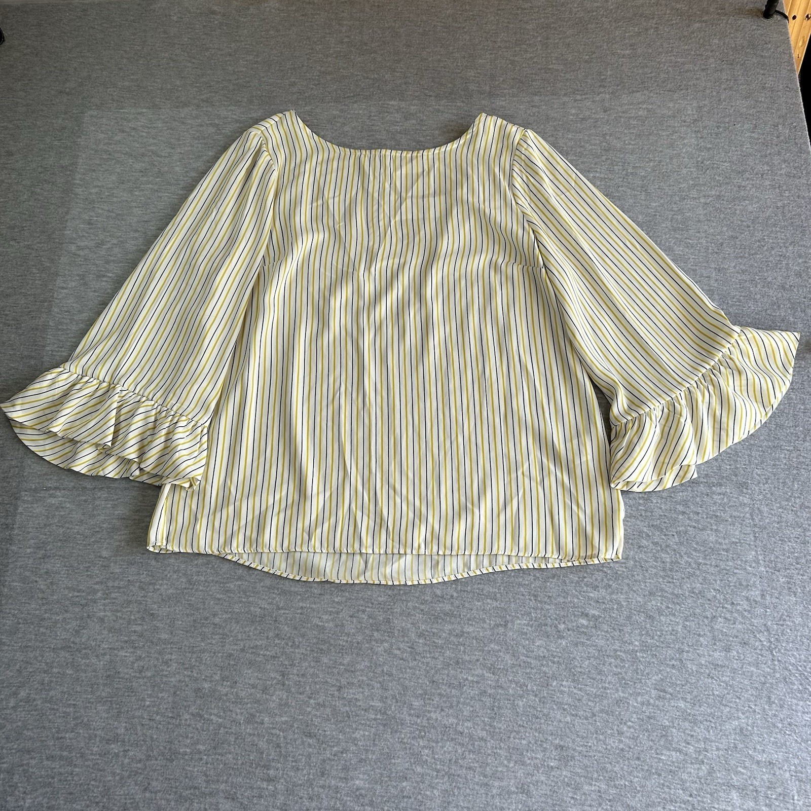 Carolina Belle Women’s L/G Striped Ruffle Bell Sleeve Round Neck Blouse