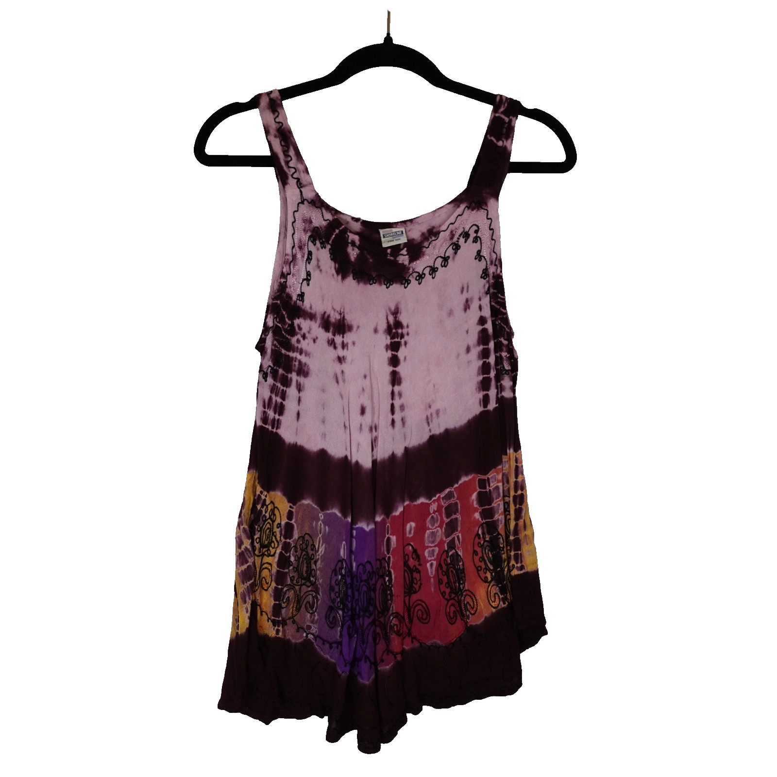 SHORELINE Tank Top Women’s Free Size Boho Tie Dye Embroidered Colorful Artsy