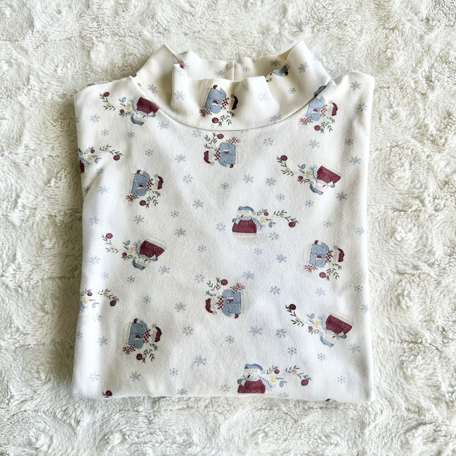 Vintage Snowman Shirt Tee Womens Medium White Holiday Christmas Mock Neck Vtg