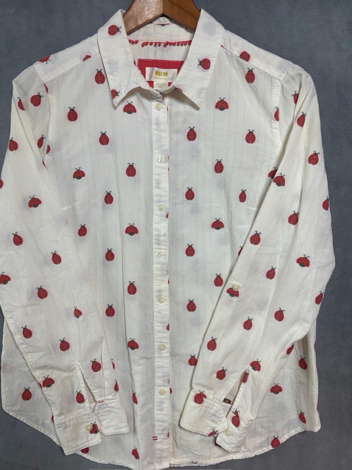 Anthropologie Maeve Classic Button-Down Ladybug Amal Medium Garden Nature