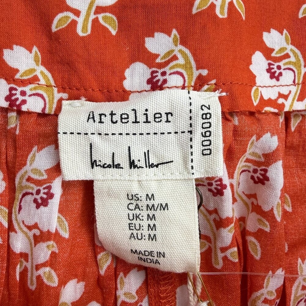 Nicole Miller Red Floral Tassel Smocked Tank Top M