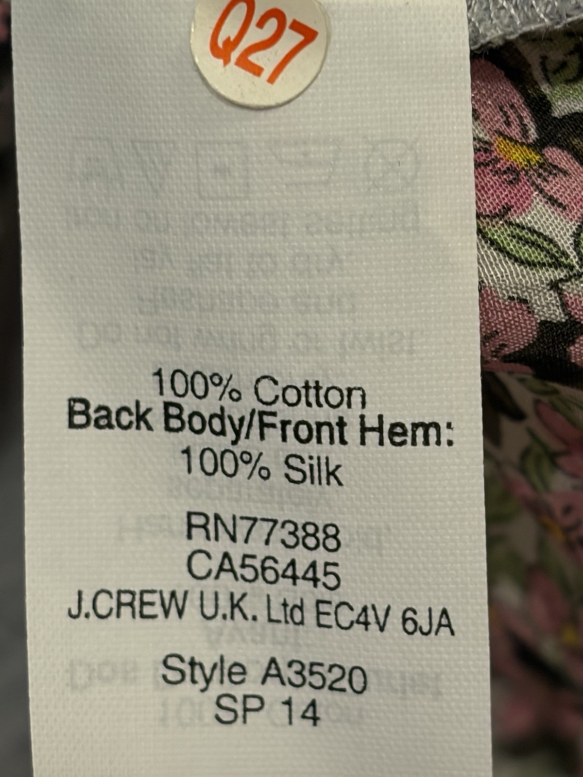 J.CREW Women’s M Gray Multicolor Floral Short Sleeve Round Neck Cotton Silk Tee