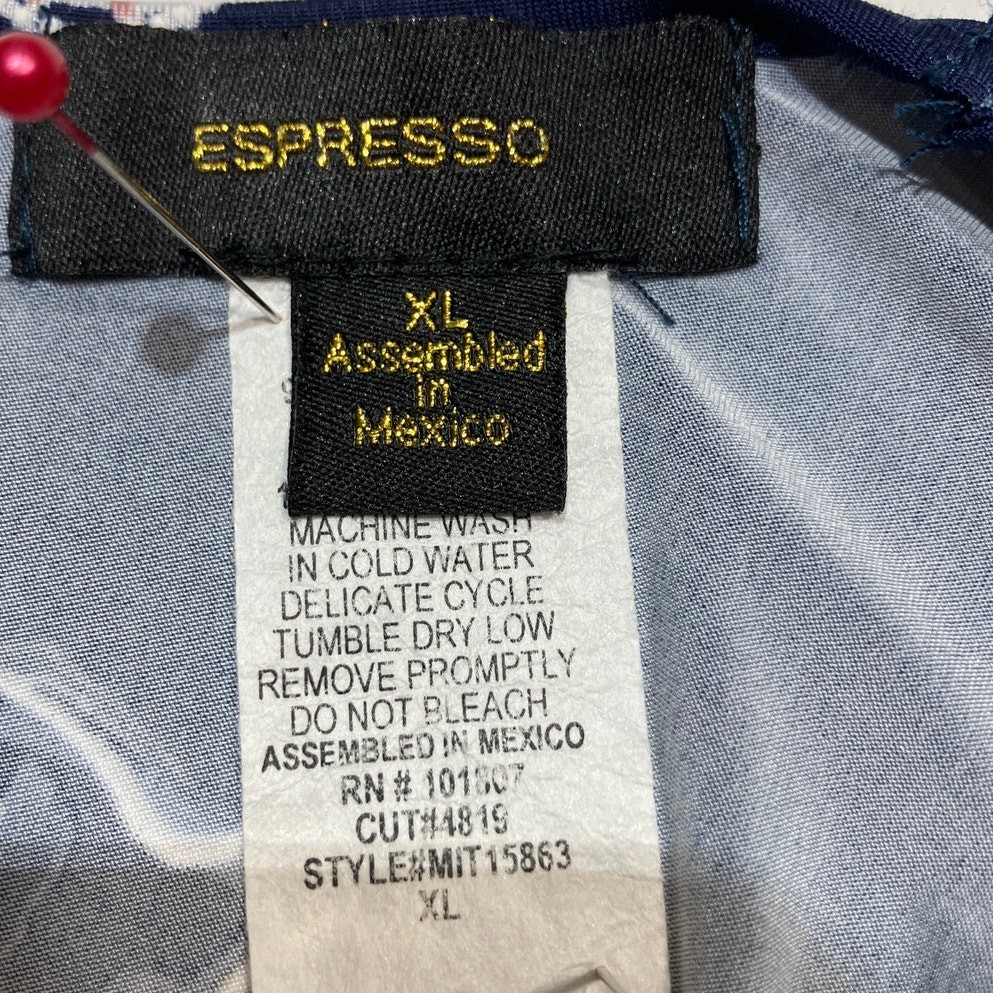 Espresso Navy Floral Stretch Knit Scoop Neck Sleeveless Blouse XL