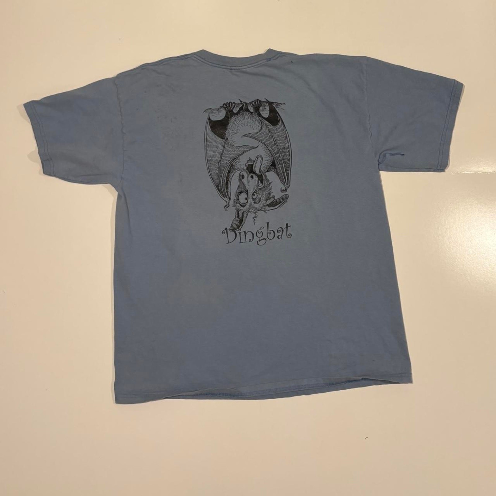 Vintage Bat Dingbat Double Sided Graphic T Shirt Blue