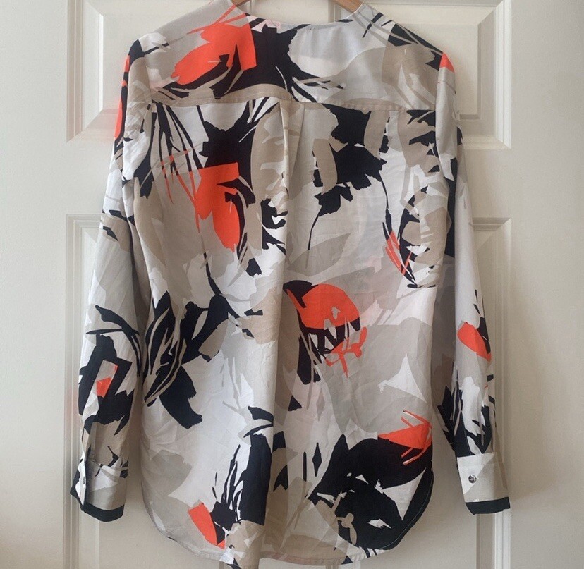DKNY Balloon Blouse Size S Abstract Print V-Neck Contemporary Art To Wear NYC