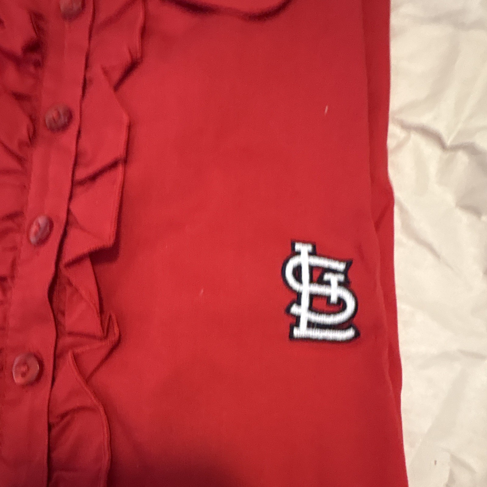 Touch Women’s XL Red Collared Ruffle Button-Down Blouse St. Louis Cardinals MLB