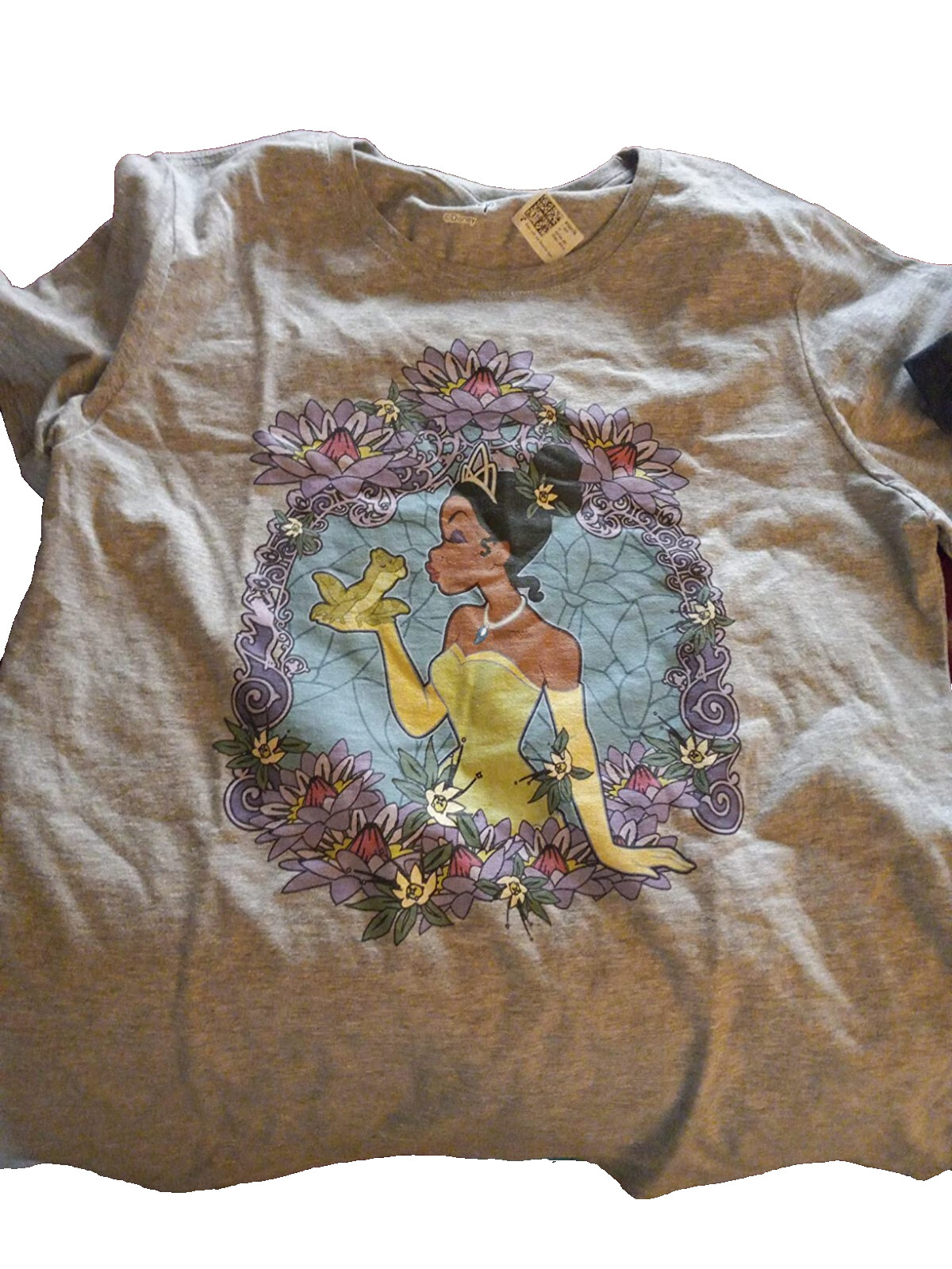 Disney Tee/T-Shirt/Top Princess And The Frog Tiana Floral Graphic Gray Medium M