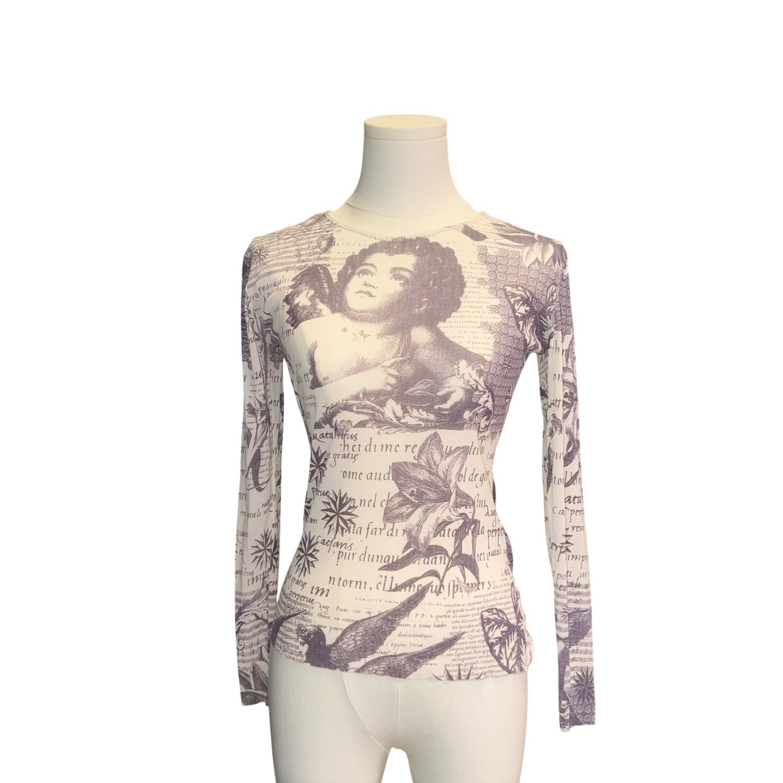 DNA New Zealand Renaissance Cherub Mesh Top Vtg Whimsigoth Archival Angel Print