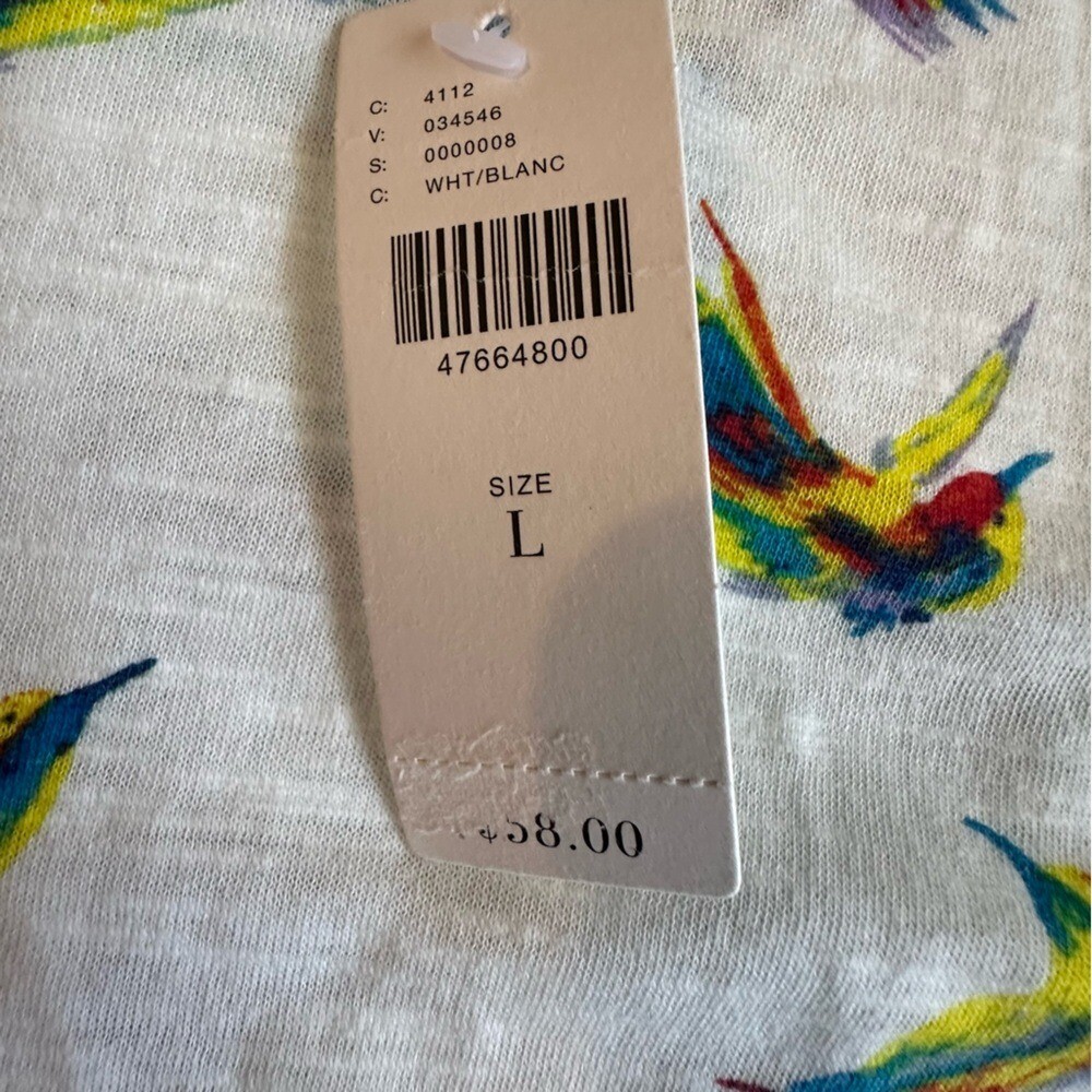 Meadow Rue Anthropologie NWT Hummingbird Tie Front Top Women Large White Multi