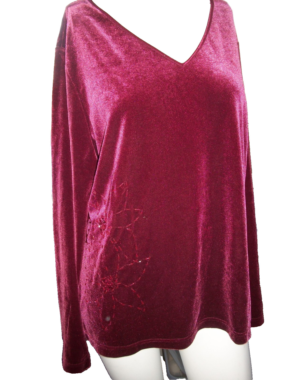 Jaclyn Smith WINE Rose RED Stretch Velour Top TUNIC Womens XL Holiday TOP NOS