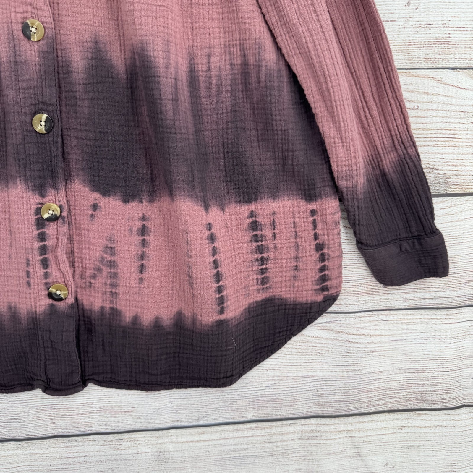 Pure Jill Shirt Womens Medium Petite Purple Tie Dye Button Front Cotton Top