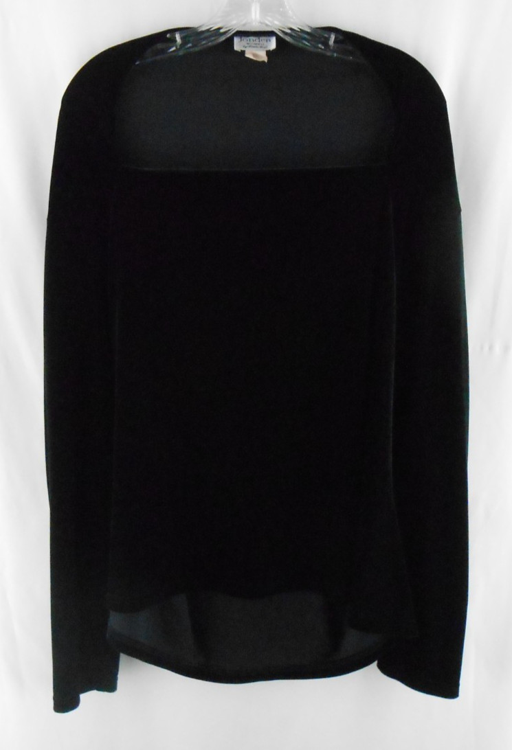Jonden Women by Linda Leal Black Long Sleeve Stretch Blouse Top Velvet Feel