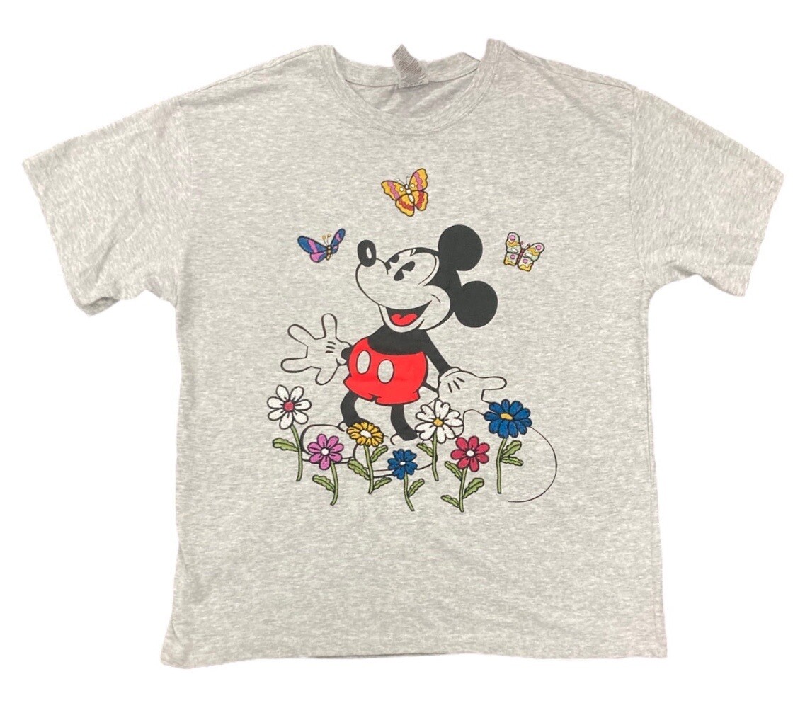 Disney Mickey Mouse Licensed Ladies Character Tee Embroidery Gray Size Small S