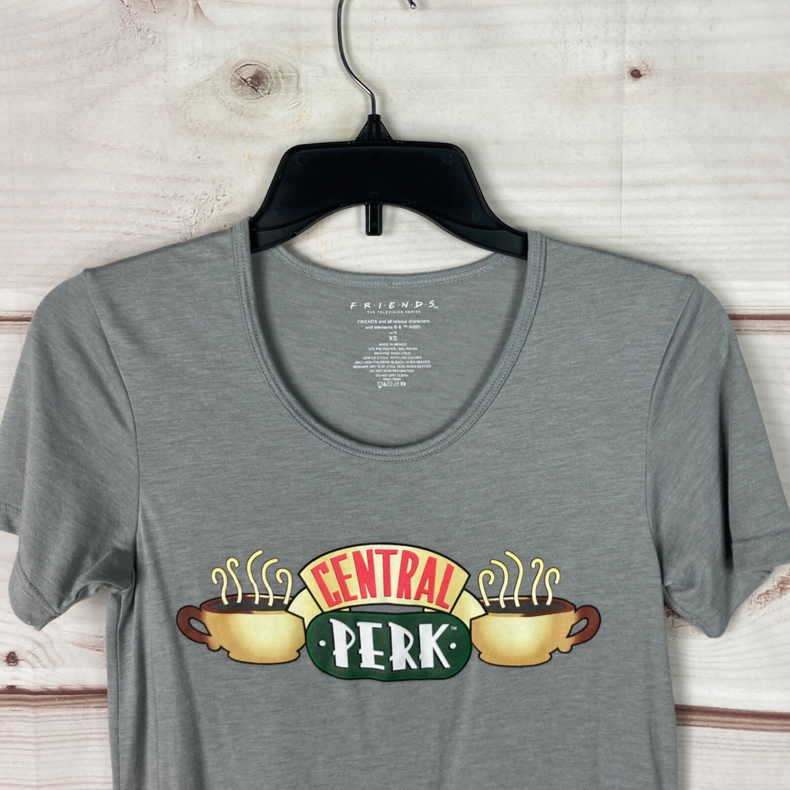 Friends Top Womens XS Gray Central Perk T-Shirt Graphic Short Sleeve Scoop Neck