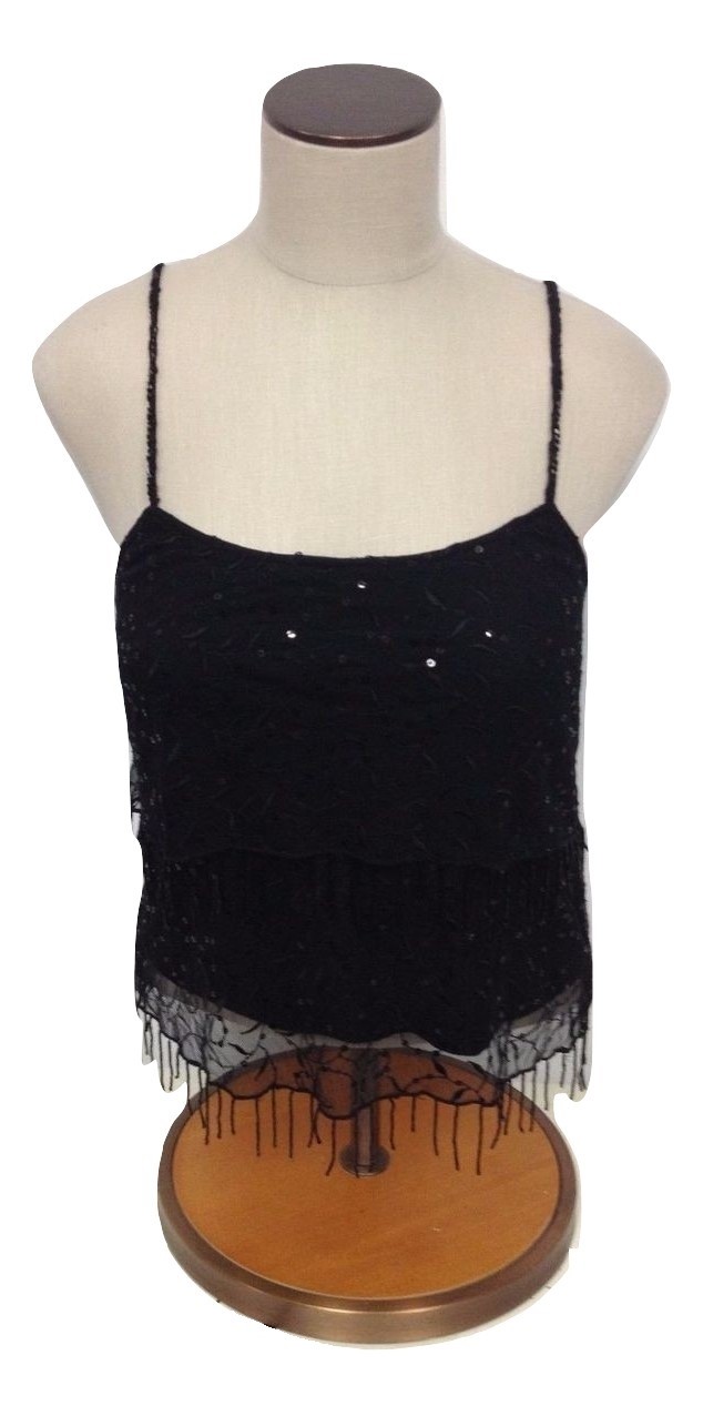 NEW NWT Millau LF Stores Filigree & Sequin Tassel Fringe Cropped Top $132 retail