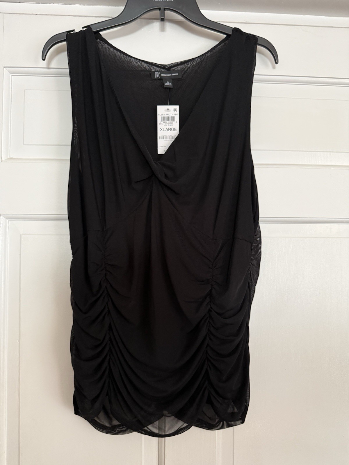 INC Sleeveless Black Mesh Top With Front Knot And Sheer Back Size XL