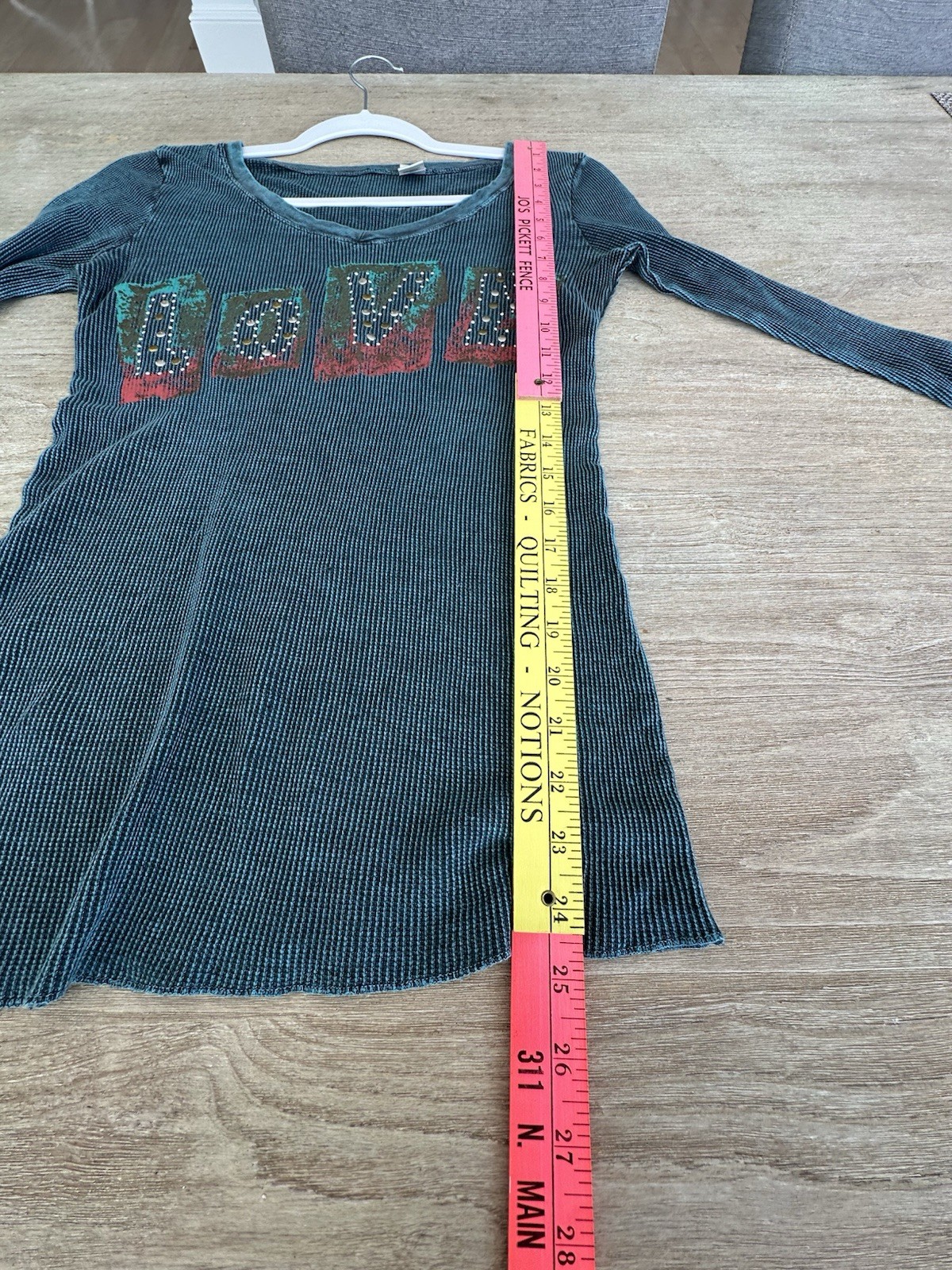 Y2k Waffle Knit Thermal Love Graphic Hippie Fairy Grunge Deep V Thumb Holes sz S