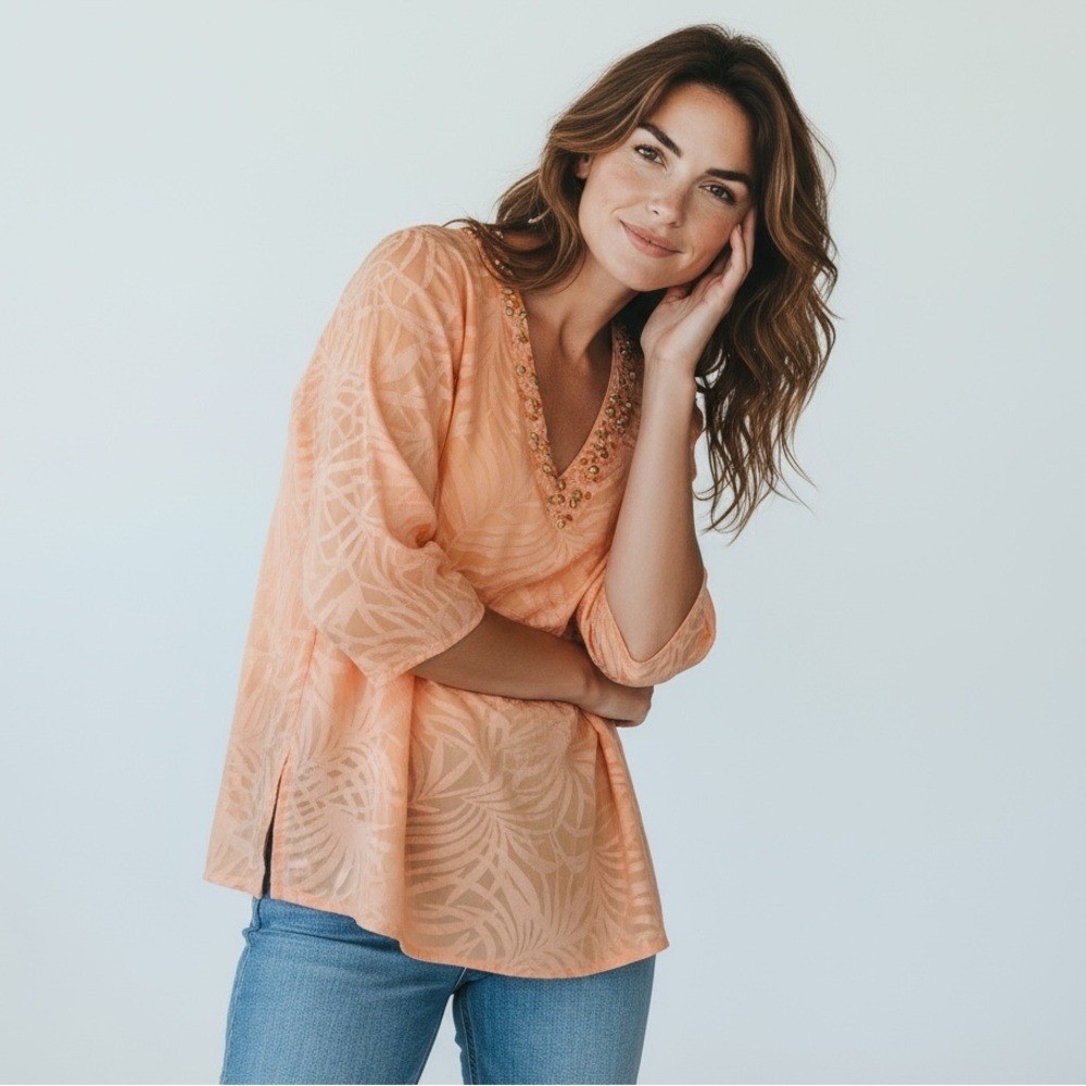 HEART OF PALMS – SUMMERTIME TUNIC – COLOR IS ORANGE / CORAL – SIZE 8 – B8