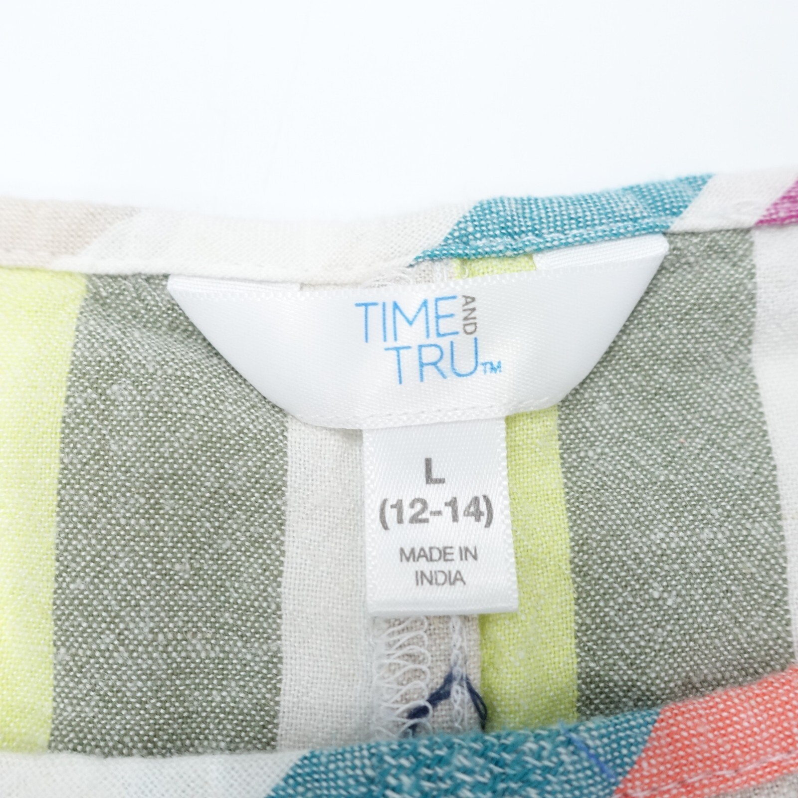 Time and Tru Cropped Top Womens L Multicolor Striped Round Neck Knotted Pullover
