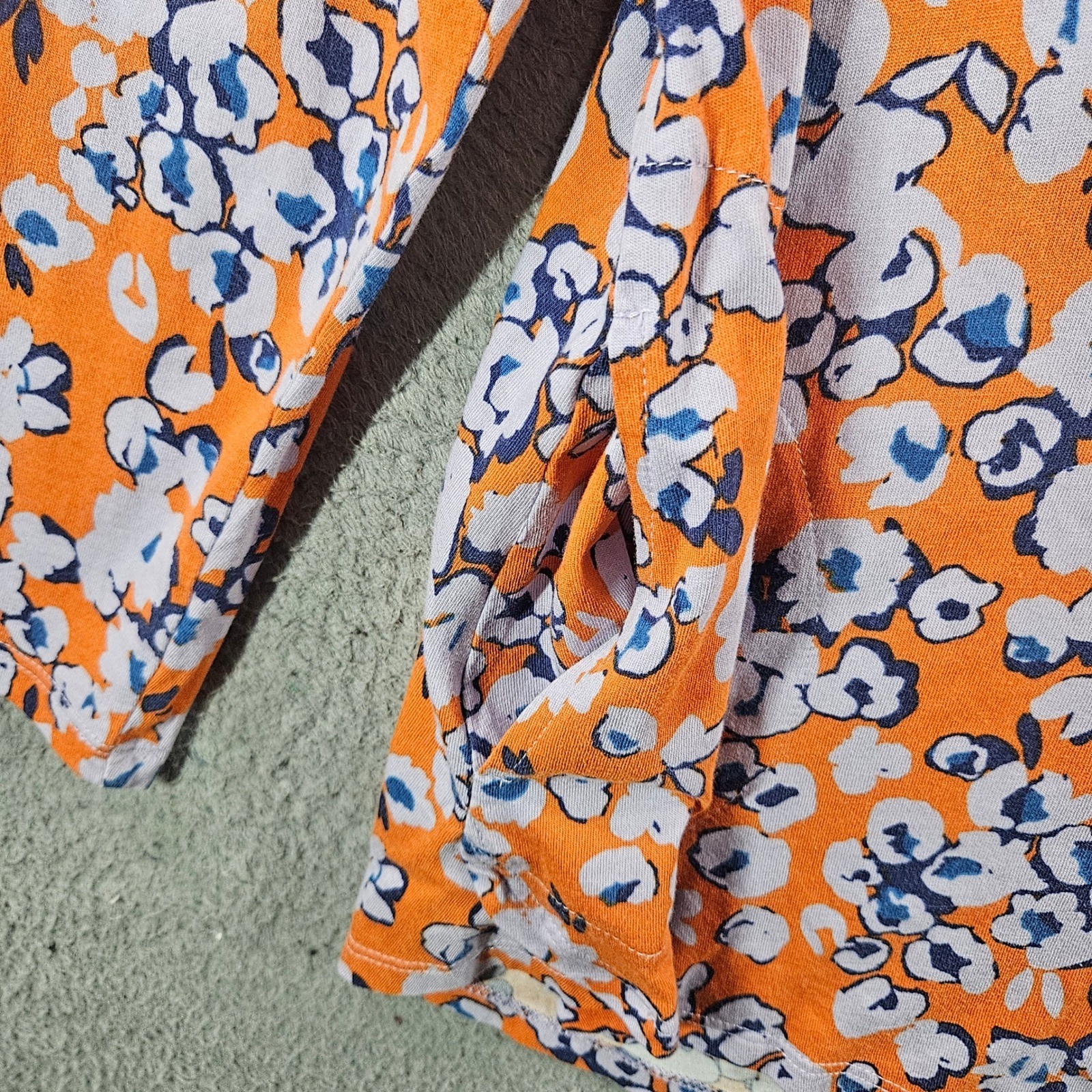 LOGO Lori Goldstein Womens Orange Floral Cotton Modal Long Sleeve Top Size M
