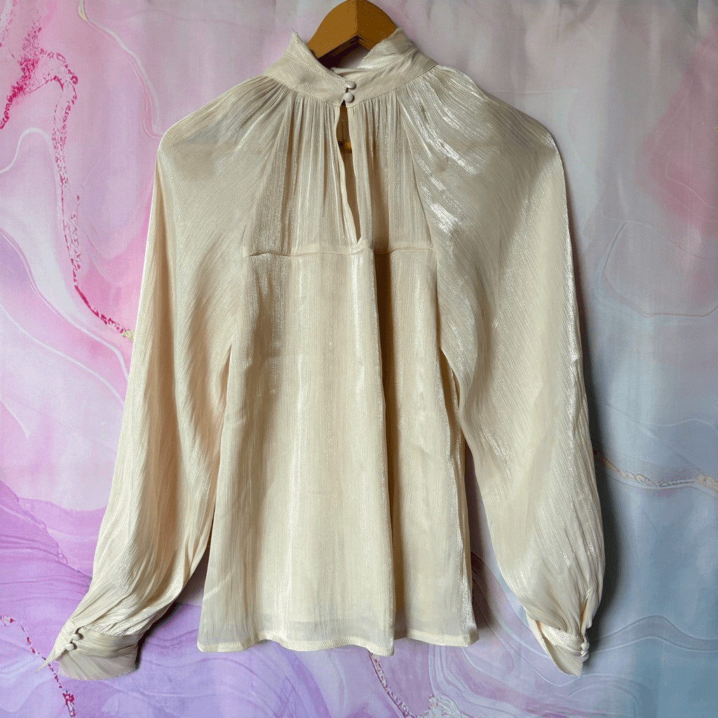 Blu Pepper S Shimmery Cream Champagne Blouse Sweetheart Sheer Imperial Preppy
