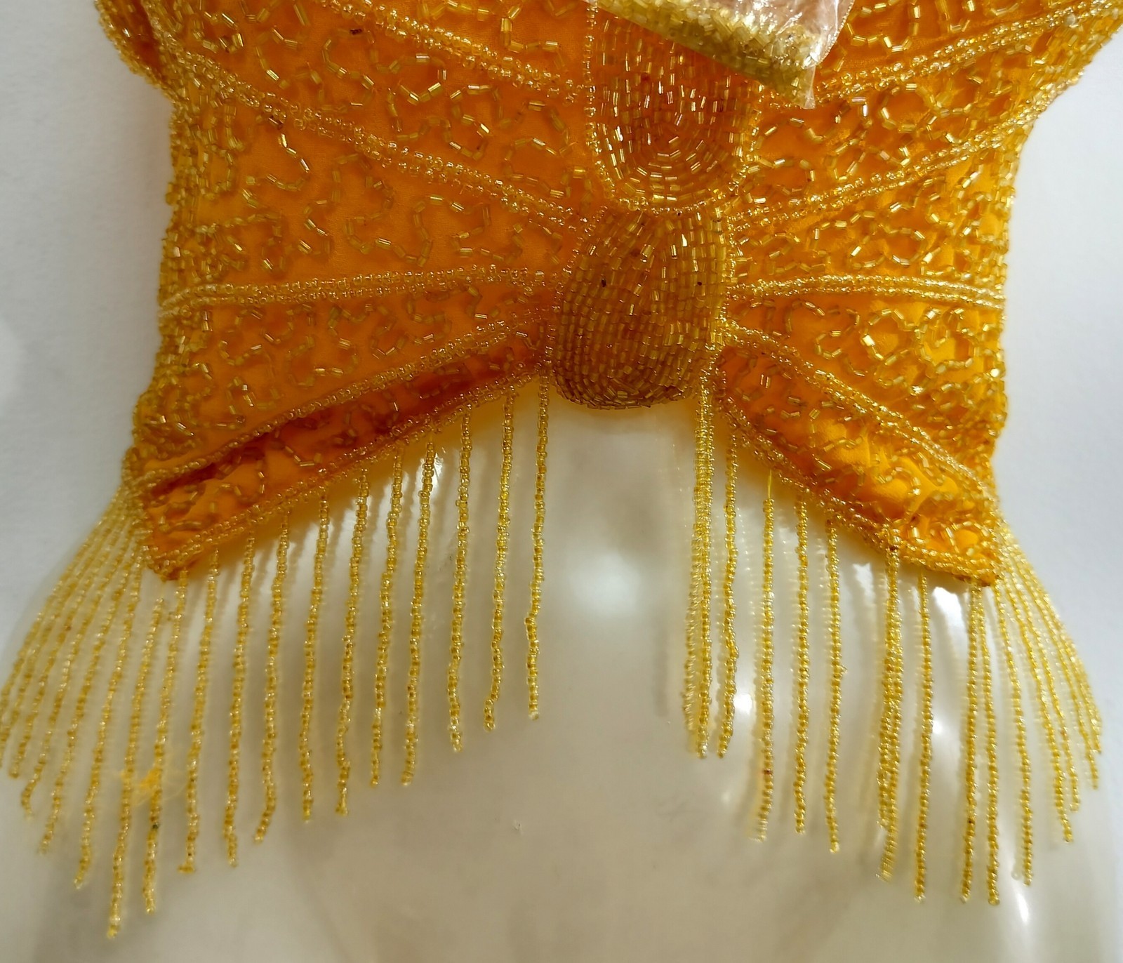 Orange Beaded Butterfly Crop Top Halter Bra Belly Dance Halloween Dress Women