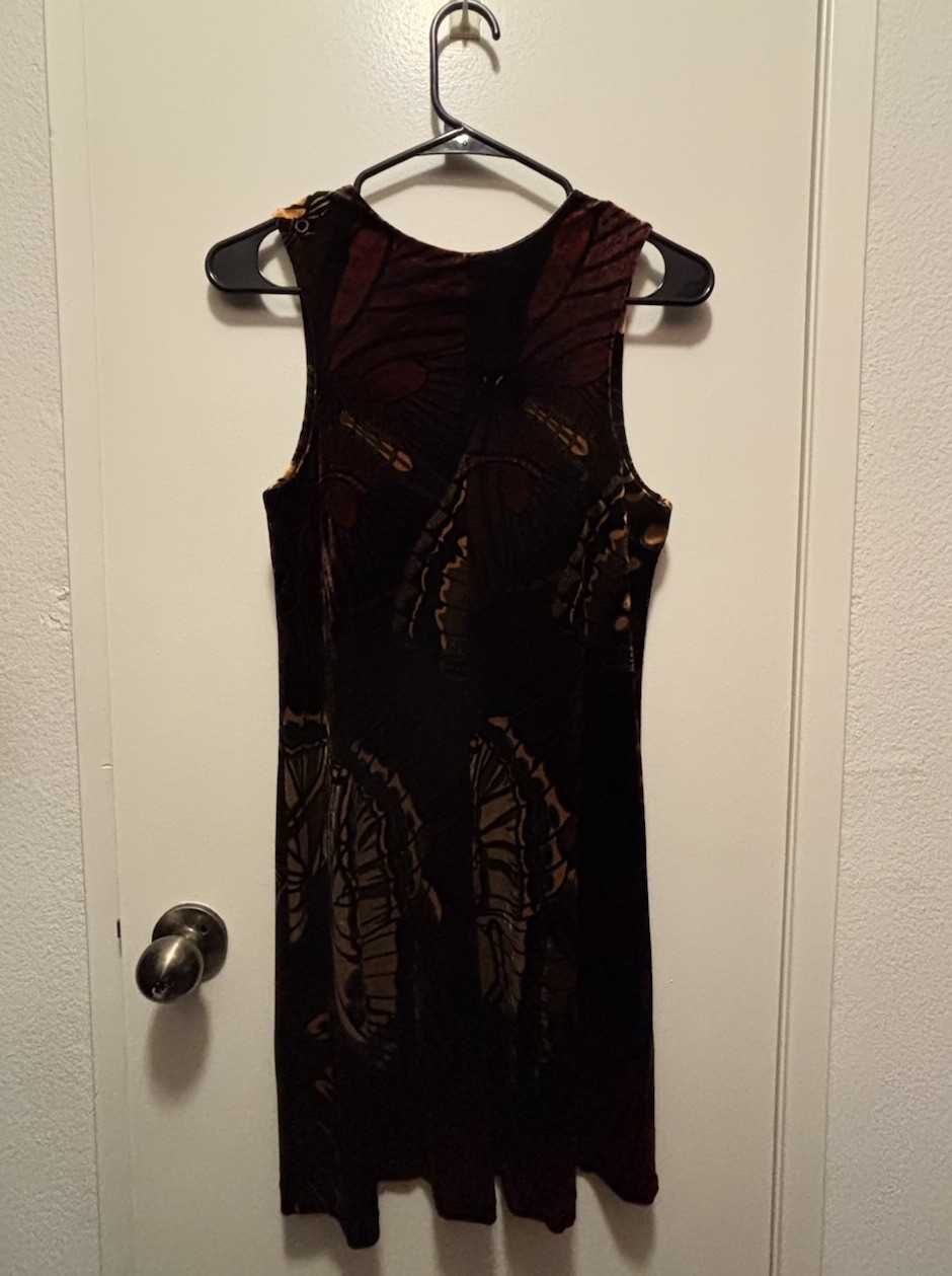 Betsey Johnson Vintage 90s Iconic Velvet Butterfly Print Mini Shift Dress Sz L