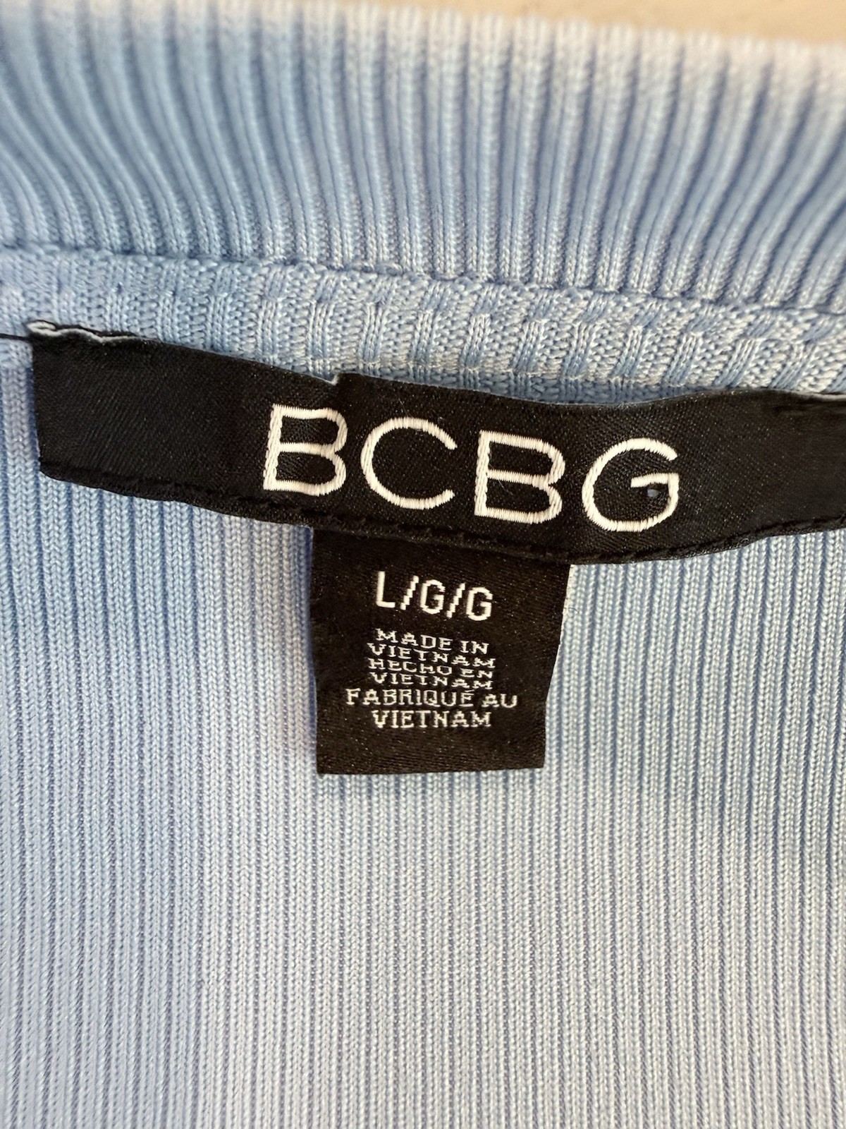 BCBG Women’s L Blue Solid Knit Stretch Ruched Drawstring SS Round Neck Tee