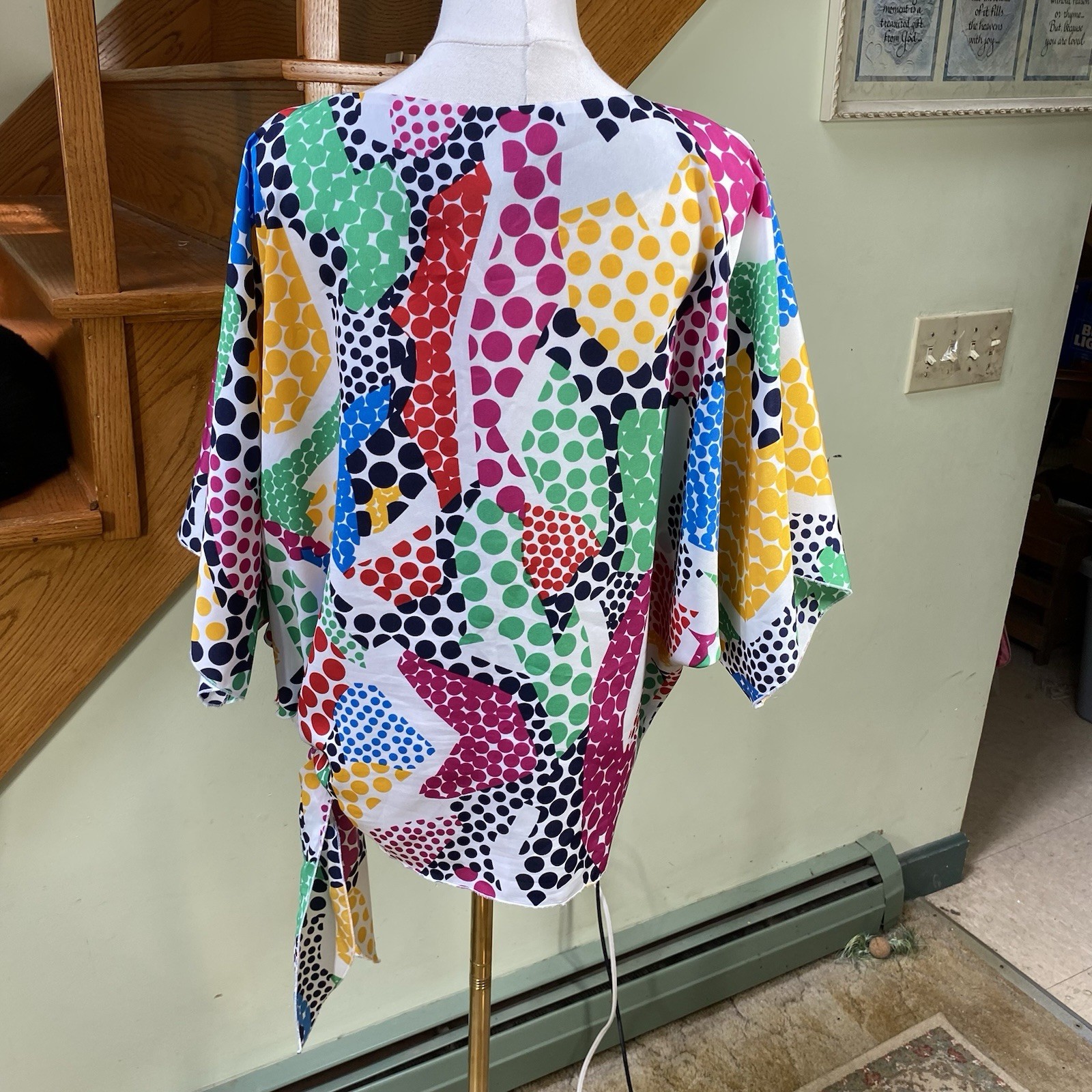 La Chemise Vtg Sz M Oversize Dolman Sleeve Abstract Print Side Knot Tunic Blouse