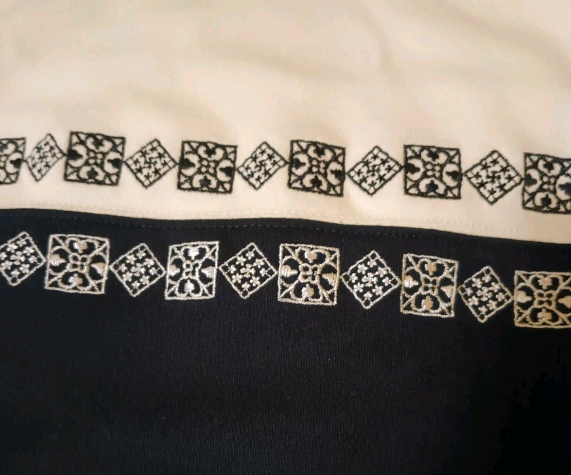 Bechamel 2X Mock Turtleneck Top Embroidered L/S Black & Ivory 100% Cotton NWT