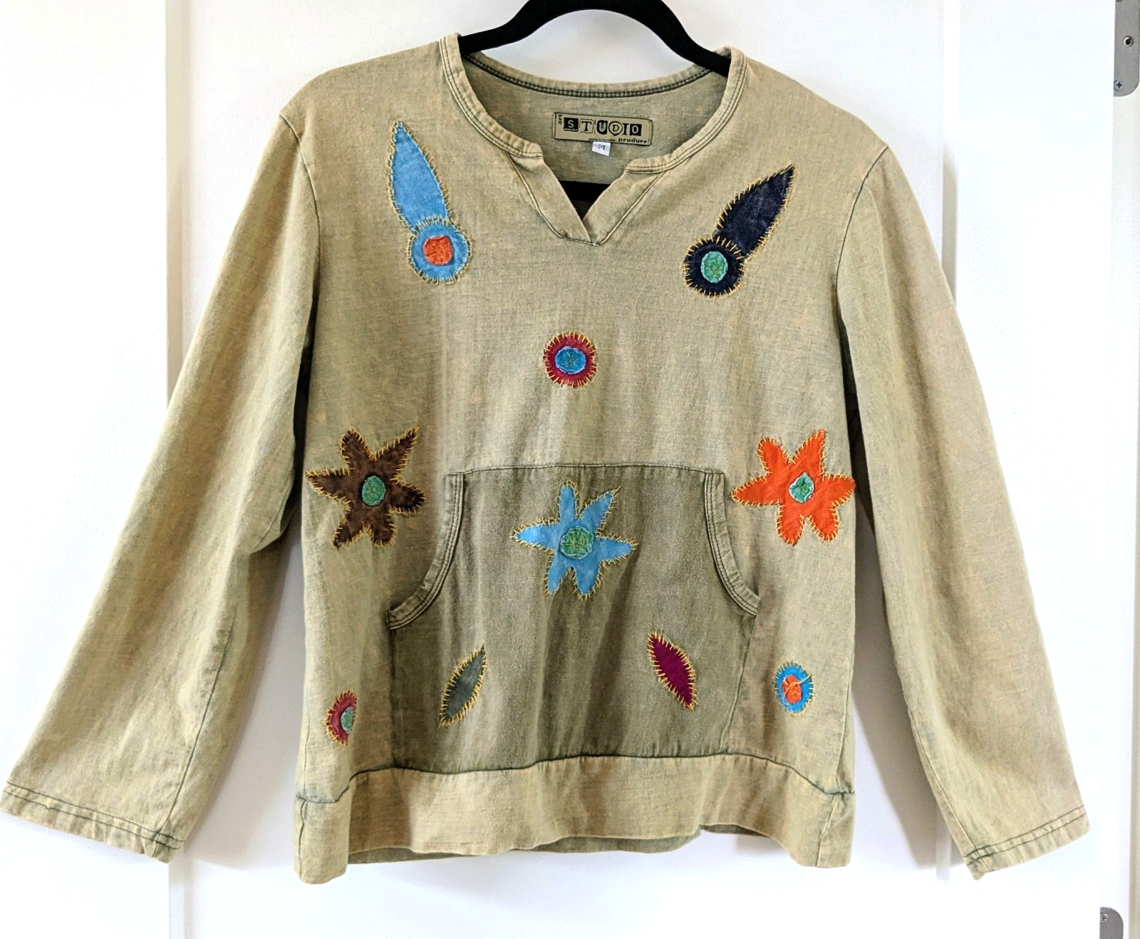 Art Studio Produce SZ M Nomad Boho Indie Patchwork Applique Top Y2K 90’s Nepal