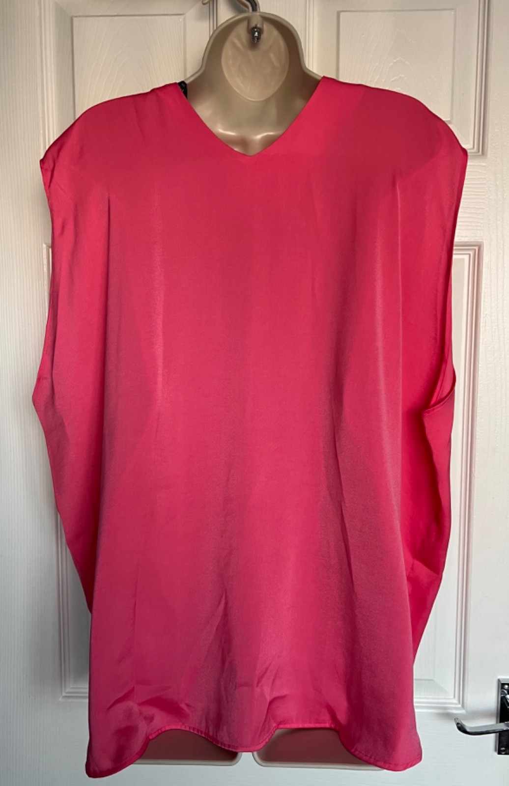NEW M&S Ladies Medium Pink Satin V-Neck Popover Blouse Regular Fit UK 24 Petite
